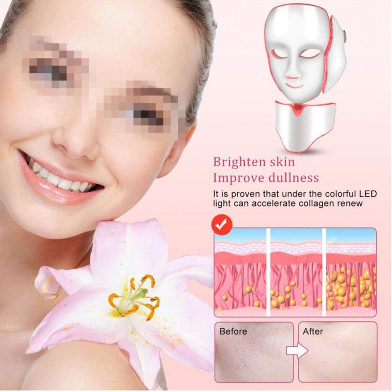LED Photon Beauty Device 7 Colors Led Facial Mask Led Photon Therapy Face Mask Light Therapy Akne Mask Nyak Beauty Led Mask