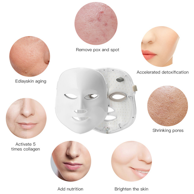LED-es arcmaszk Szépség bőrfiatalítás Photon Light 7 színű maszk ránctalanítás akne kezelés Spa eszköz arcápoló gép