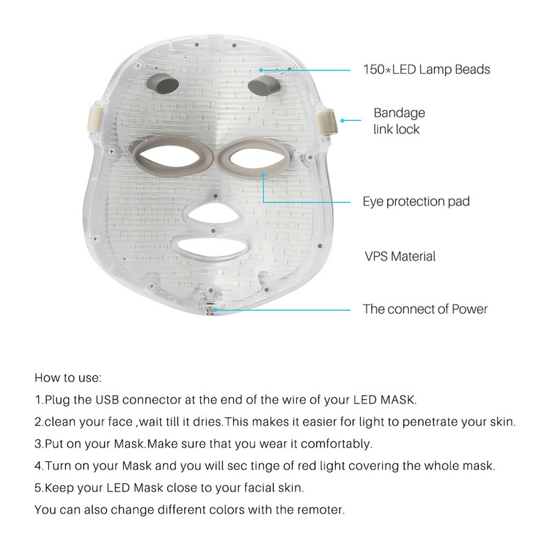 LED-es arcmaszk Szépség bőrfiatalítás Photon Light 7 színű maszk ránctalanítás akne kezelés Spa eszköz arcápoló gép
