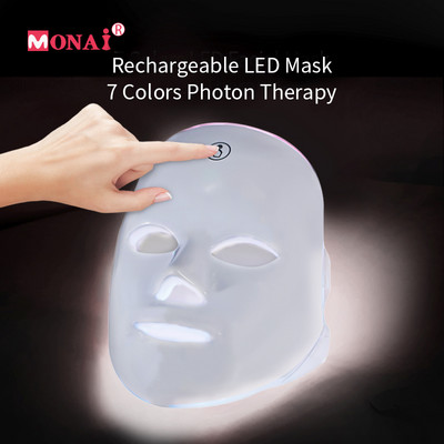 Taaslaetav LED-mask Punase valguse teraapia näole 7 värvi ripsmetušš De Led Tratamento näo juhtmevaba ühe puudutusega nahka pinguldav seade