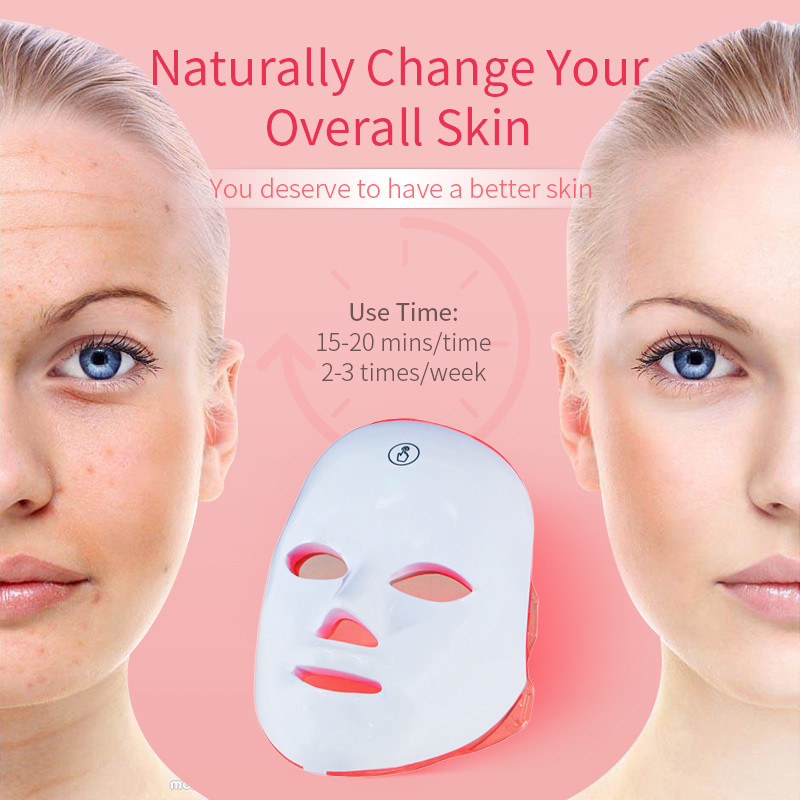 Įkraunama LED kaukė raudonos šviesos terapijos veidui 7 spalvų tušas De Led Tratamento veido belaidis vieno prisilietimo odos stangrinimo prietaisas