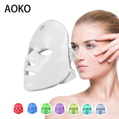 AOKO újratölthető akkumulátoros arcápoló LED maszk 7 szín fotonterápiás szépségmaszk Bőrfiatalító lifting sötét folttisztító készülék