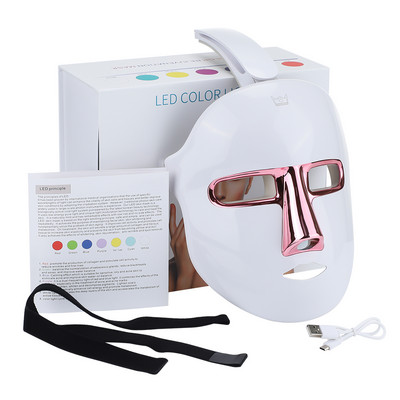 Mască facială LED cu lumină în 7 culori, tratament fără fir pentru îngrijirea feței, mască de frumusețe, terapie anti acnee, dispozitiv de întinerire a pielii de albire