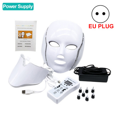 Bežična LED maska za lice, ljepota, pomlađivanje kože, fotonsko svjetlo, maska u 7 boja, uklanjanje bora, akni, LED svjetlo, terapija svjetiljkom + vrat