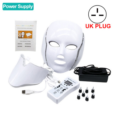 Bežična LED maska za lice, ljepota, pomlađivanje kože, fotonsko svjetlo, maska u 7 boja, uklanjanje bora, akni, LED svjetlo, terapija svjetiljkom + vrat