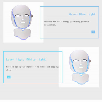 7 цвята светлинна LED маска за лице с шия Грижа за цялото лице срещу акне, бръчки, стягане на кожата, подмладяване, светлинна терапия