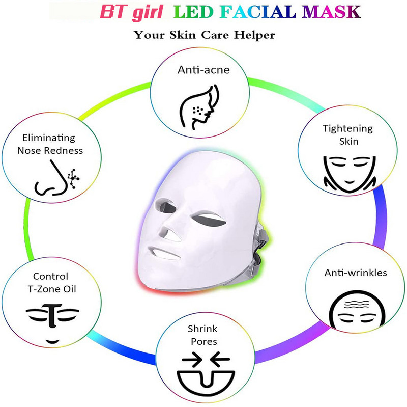 BTgirl LED terápiás arcmaszk 7 színű foton arcápoló gép ráncok akne eltávolítására bőrfiatalító folttisztító készülék