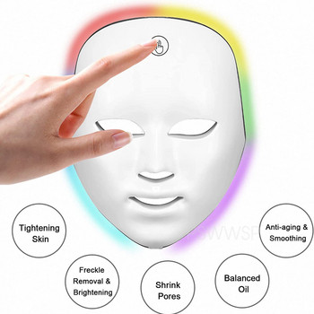 Μάσκα LED θεραπείας φωτονίων 7 Color Light Μάσκα προσώπου κατά της ακμής αφαίρεση ρυτίδων Οθόνη αφής Beauty Skin Care Φωτοθεραπεία Μάσκα προσώπου