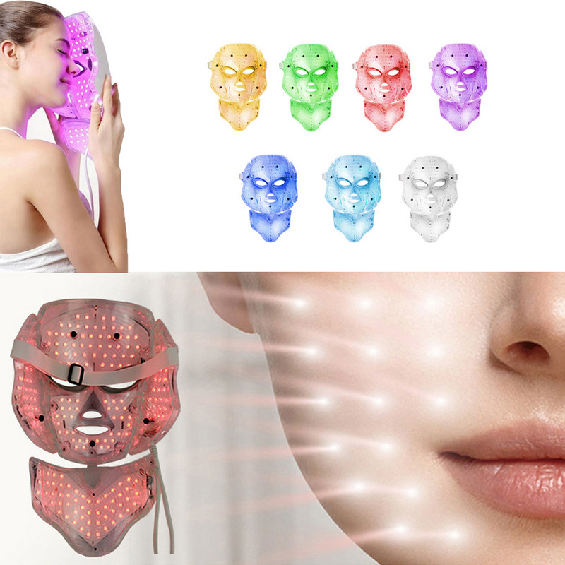 7 színű világos LED-es arcmaszk nyakkal, arcápoló kezeléssel Beauty akne elleni terápia arcfehérítő bőrfiatalító gép