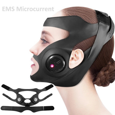 Microcurrent V Shape Face Lifting Bandage EMS Arc Karcsúsító Masszírozó Dupla áll Eltávolító LED Fényterápia Pofa Emelő Öv