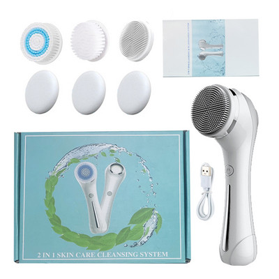 2 viename elektrinis silikoninis veido valymo šepetėlis Sonic Vibration Masažinis veido valiklis inkštirų valiklis Daugiafunkcis prietaisas