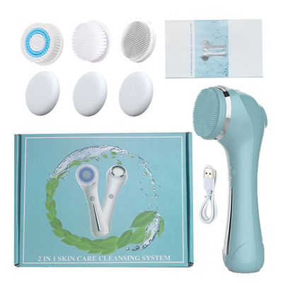 2 viename elektrinis silikoninis veido valymo šepetėlis Sonic Vibration Masažinis veido valiklis inkštirų valiklis Daugiafunkcis prietaisas