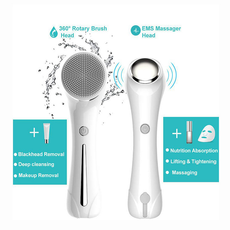 2 viename elektrinis silikoninis veido valymo šepetėlis Sonic Vibration Masažinis veido valiklis inkštirų valiklis Daugiafunkcis prietaisas