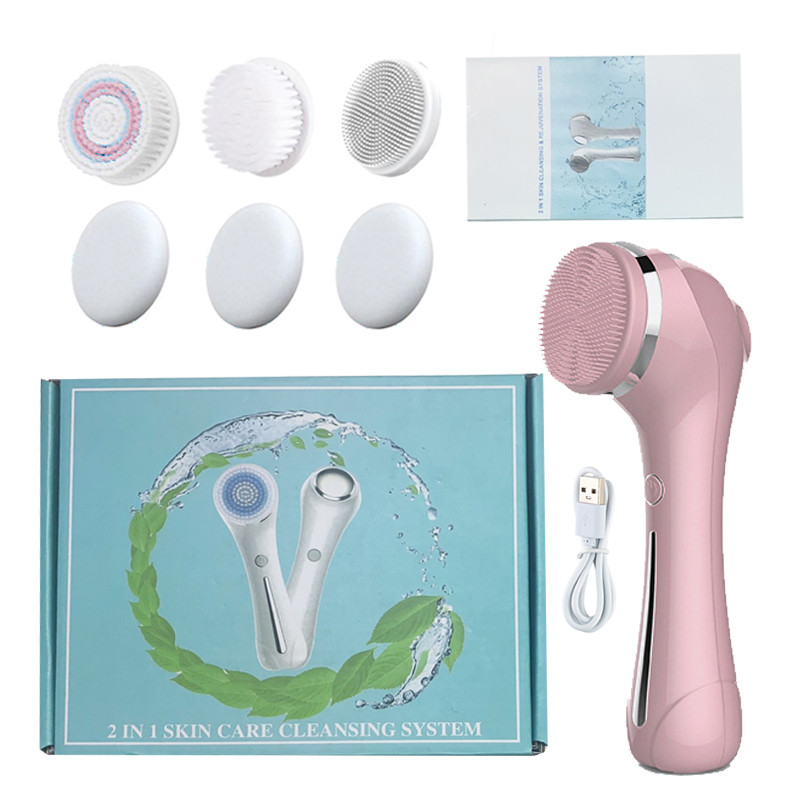 2 viename elektrinis silikoninis veido valymo šepetėlis Sonic Vibration Masažinis veido valiklis inkštirų valiklis Daugiafunkcis prietaisas