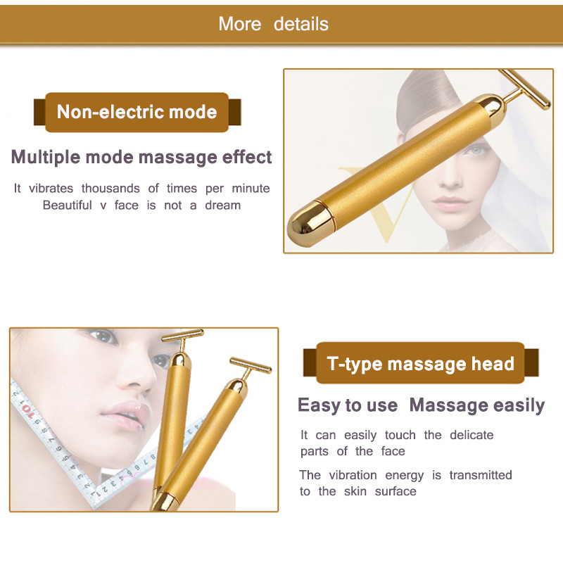 24K Arcmasszírozó T Type Beauty Bar Gold Energy Vibration Test szépségápolás Masszázs Arc eszközök Otthoni használatra