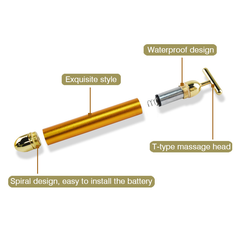 24K Arcmasszírozó T Type Beauty Bar Gold Energy Vibration Test szépségápolás Masszázs Arc eszközök Otthoni használatra