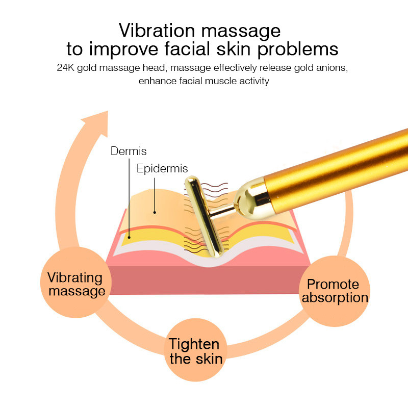 24K Arcmasszírozó T Type Beauty Bar Gold Energy Vibration Test szépségápolás Masszázs Arc eszközök Otthoni használatra