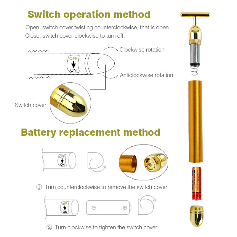 24K Arcmasszírozó T Type Beauty Bar Gold Energy Vibration Test szépségápolás Masszázs Arc eszközök Otthoni használatra