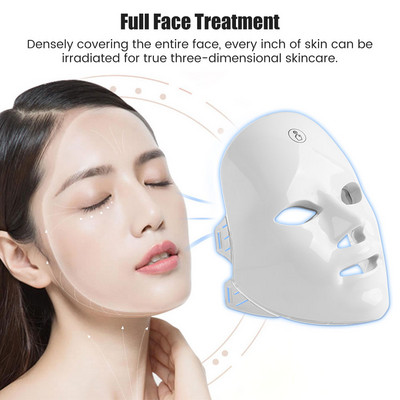 Mască facială LED cu lumină în 7 culori, cu tratament pentru îngrijirea feței gâtului, terapie anti-acnee, pentru albirea feței, mașină de întinerire a pielii