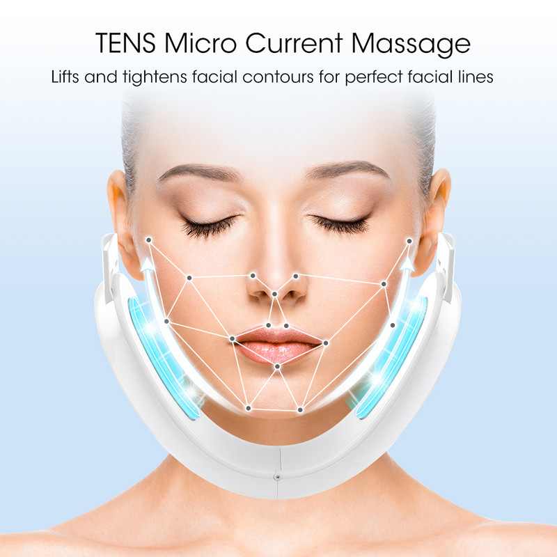 Új EMS Facial Lifting Beauty Massager LED fotonterápiás arc, karcsú, feszes dupla áll, V arc alakú arcemelő öv távirányítóval