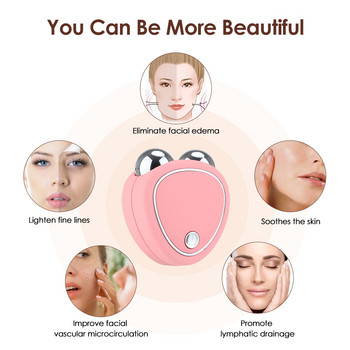 EMS Micro Current Beauty Instrument Лифтинг на лицето Устройство за отслабване Премахване на оток Намаляване на бръчки Вибрация Двоен ролков масажор