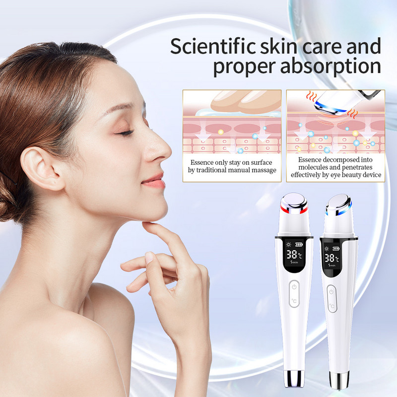 Fűtő LED Photon Bőrápoló Ránctalanító Fáradtság Vibráló Szem Beauty Masszázs Pen