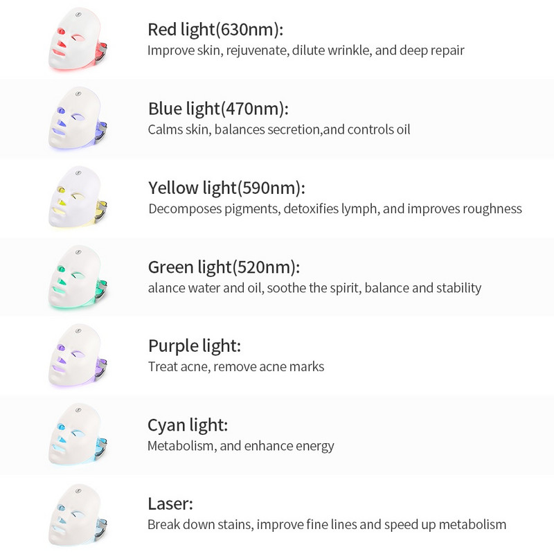 UAB Charge 7Colors LED arcmaszk foton terápia bőrfiatalítás aknés ránctalanítás bőrápoló maszk bőr