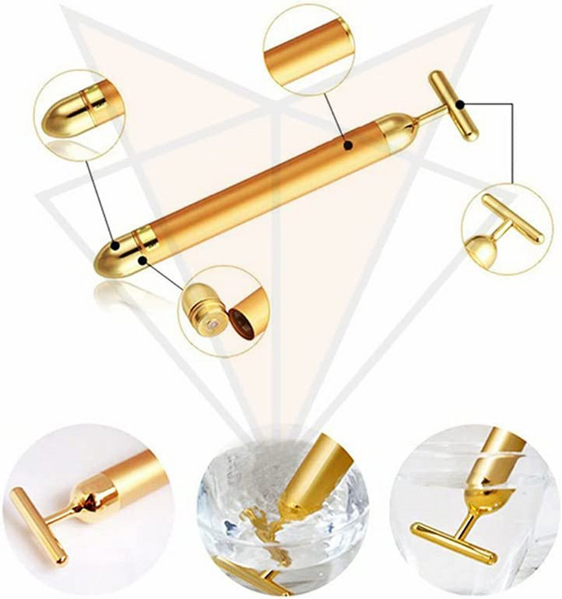 24K Gold elektromos arcgörgő Beauty Bar vibráló arcmasszírozó T alakú Face Lift ránctalanító bőrfeszesítő bőrfeszesítő eszköz