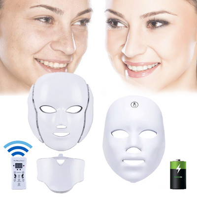Mască facială cu LED-uri cu lumină în 7 culori Dispozitiv de înfrumusețare pentru terapie cu lumină roșie cu mașină pentru întinerirea pielii gâtului Îngrijirea pielii împotriva acneei