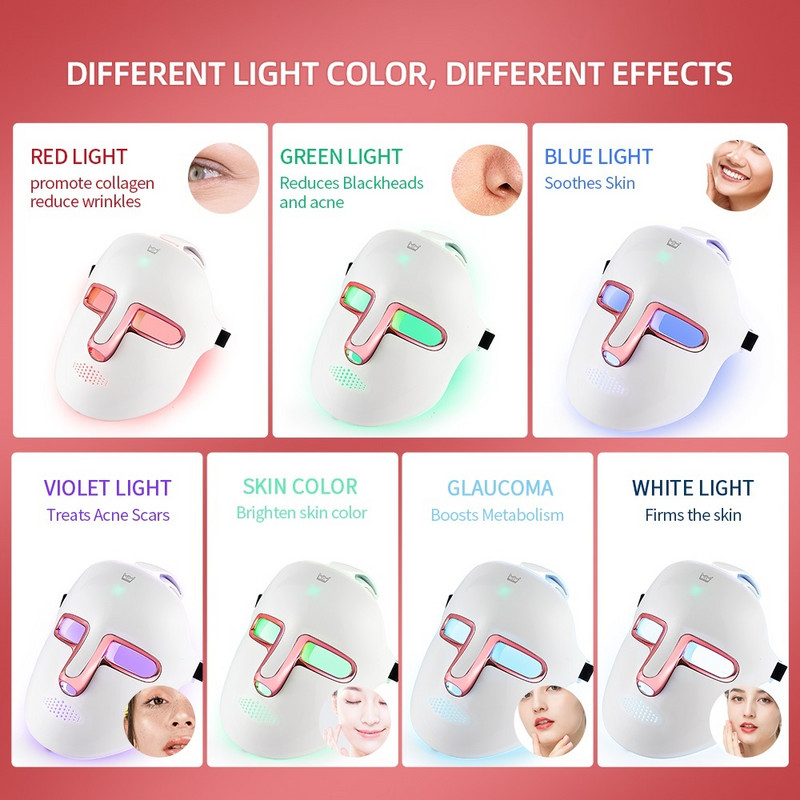 Vezeték nélküli LED maszk 7 színű Light LED arcmaszk Bőrfiatalító aknés bőrápolás foton terápiás készülék ránctalanítás