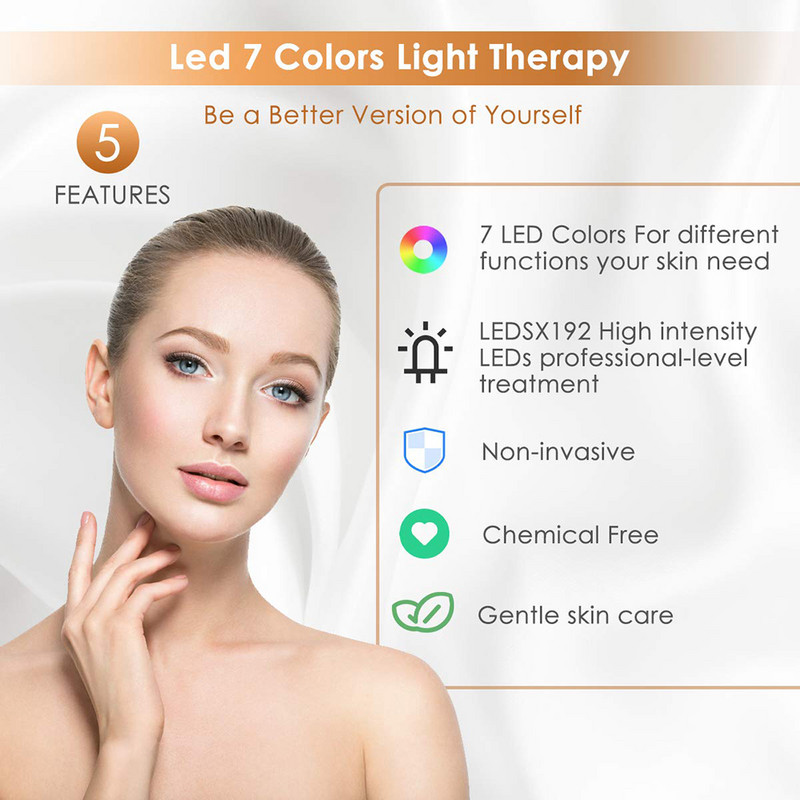 LED 7 Color Beauty Arcmaszk Nyak Fényterápia Fotorejuvenáció Arcbőrápolás Anti Aging Skin Mask Pattanáskezelés