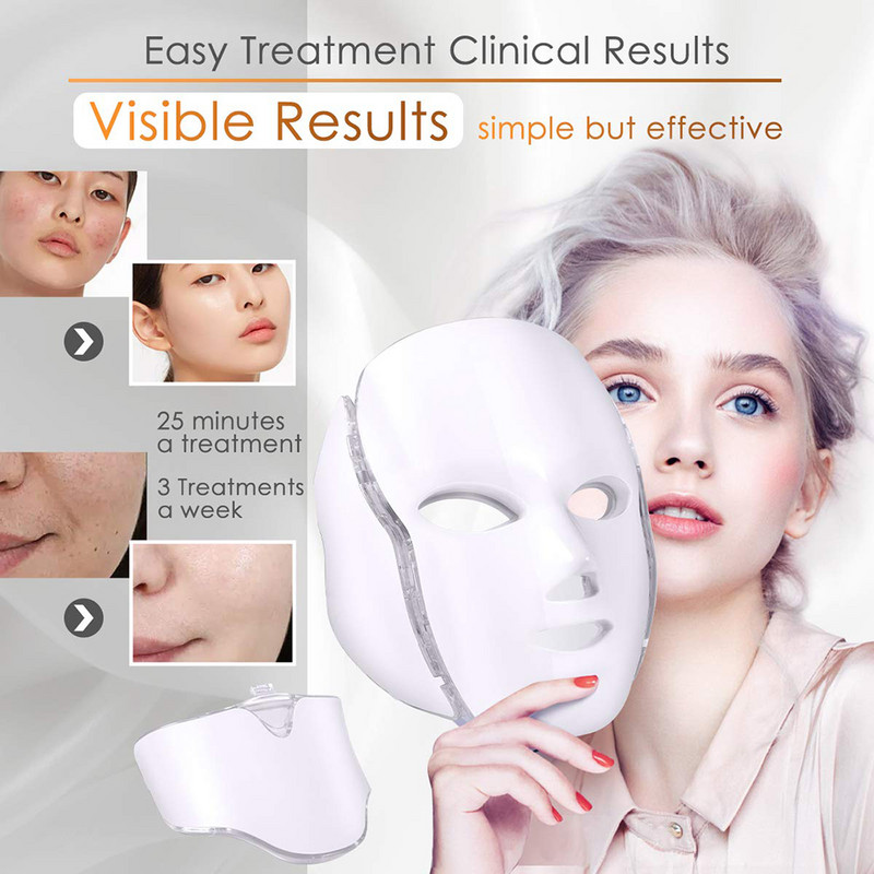LED 7 Color Beauty Arcmaszk Nyak Fényterápia Fotorejuvenáció Arcbőrápolás Anti Aging Skin Mask Pattanáskezelés