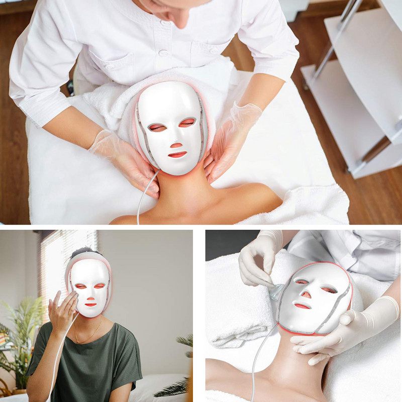 LED 7 Color Beauty Arcmaszk Nyak Fényterápia Fotorejuvenáció Arcbőrápolás Anti Aging Skin Mask Pattanáskezelés