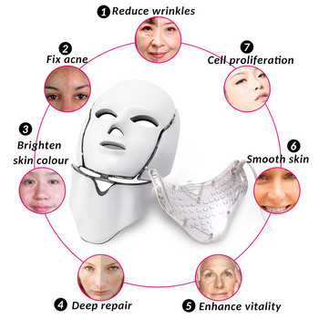 Raiuleko 3/7 цветна фотонна електрическа LED маска за лице с подмладяване на кожата на шията против акне, бръчки, козметичен салон за домашна употреба