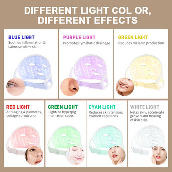 Μάσκα προσώπου λαιμού 7 χρωμάτων σιλικόνης LED Light Therapy Μάσκα αναζωογόνησης προσώπου Αντιρυτιδική θεραπεία Περιποίηση δέρματος Μάσκα Led