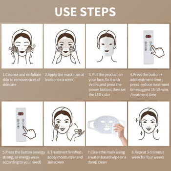 7 цвята Силиконова LED светлинна терапия за лице и шия Маска за подмладяване на лицето против бръчки Грижа за кожата Led маска