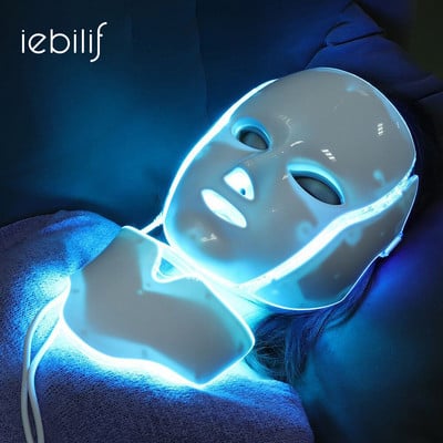 iebilif 7 Colors Photon elektromos LED arcmaszk nyaki bőrfiatalítással aknés ránctalanító szépségápoló szalon otthoni használatra