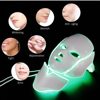 Μάσκα προσώπου 7 χρωμάτων Light LED με αναζωογόνηση του δέρματος του λαιμού Θεραπεία περιποίησης προσώπου Beauty Anti Acne Therapy Λεύκανση Εργαλείο περιποίησης δέρματος