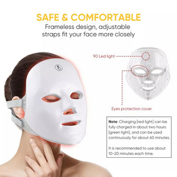 Μάσκα προσώπου επτά χρωμάτων Led Ασύρματη μάσκα προσώπου φωτοθεραπείας Photon χρησιμοποιείται για την αντιγηραντική αναζωογόνηση του δέρματος περιποίηση του δέρματος USB char