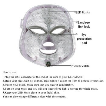 7 Χρώματα Led Facial Mask Αφαίρεση ρυτίδων Αναζωογόνηση δέρματος Photon Therapy Μάσκα προσώπου Light Therapy Anti Acne Face Skin Care Tools