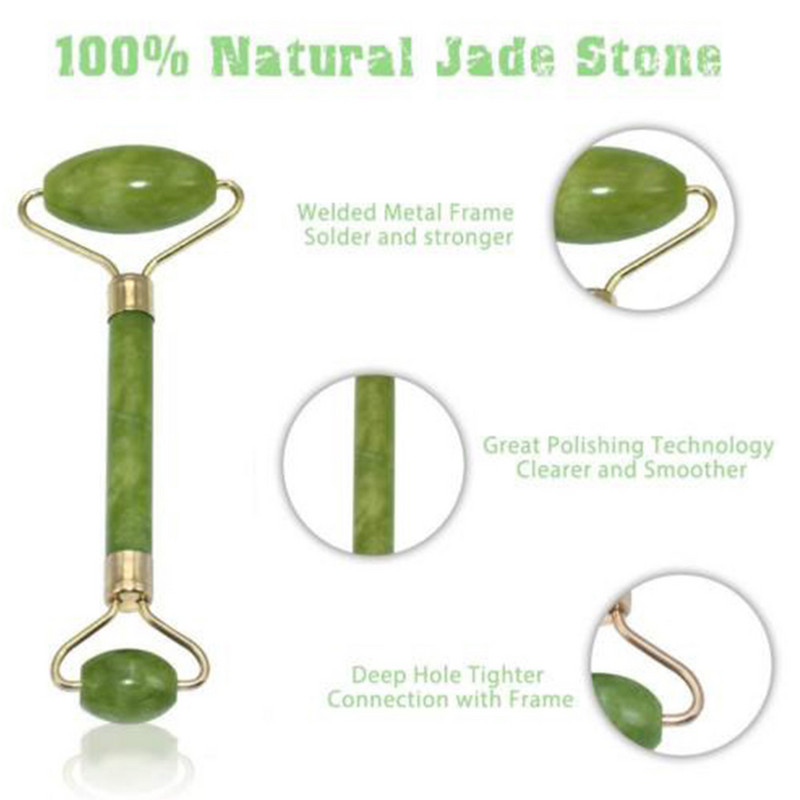 „2 viename“ žalias volelis ir „Gua Sha“ rinkinys „Natural Jade Scraper Massager Eye Veidas Kaklas Thin Lift Relax Liekninamasis masažinis volelis