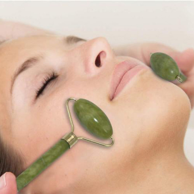 „2 viename“ žalias volelis ir „Gua Sha“ rinkinys „Natural Jade Scraper Massager Eye Veidas Kaklas Thin Lift Relax Liekninamasis masažinis volelis
