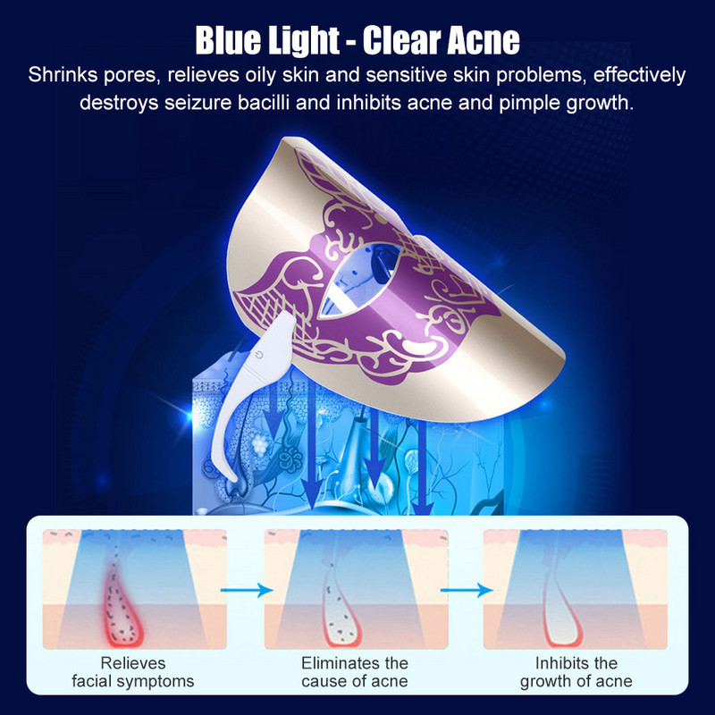 Újratölthető Led Arcmaszk Anti Acne Therapy Whitening 3 Colors Fényterápiás ránctalanítás Bőrfiatalítás Arc Bőrápolás