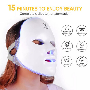 7-цветна маска за лице против стареене, регенерация на кожата, оборудване за грижа за кожата, безжична LED маска за лице, фототерапия, фотон, USB зареждане