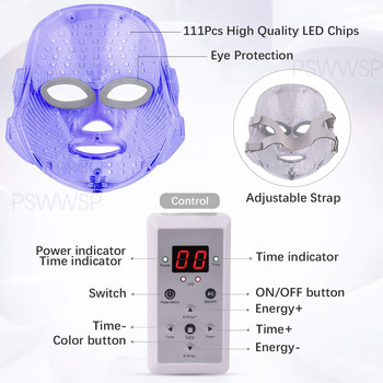 Μάσκα Led Face Light Therapy 7 Color Photon Blue & Red Light Maintenance Skin Rejuvenation Mask Care Skin Facial