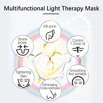 Светодиодна маска за лице Светлинна терапия 7 цветна фотонна синя и червена светлина Поддържане Подмладяване на кожата Маска за грижа за кожата на лицето