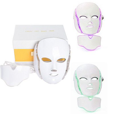 Mașină de înfrumusețare pentru terapie de mască facială cu LED cu lumină în 7 culori, cu instrument de întinerire a pielii gâtului, pentru îngrijirea feței, spa, instrument de albire împotriva acneei