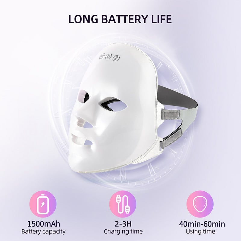 EMS Heating Therapy 7 Colors LED Photon Face Mask Microcurrent Skn Tighten EMS Mask Wireless Use Ránctalanító Bőrfeszesítő