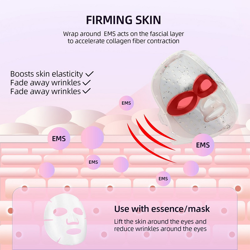 EMS Heating Therapy 7 Colors LED Photon Face Mask Microcurrent Skn Tighten EMS Mask Wireless Use Ránctalanító Bőrfeszesítő