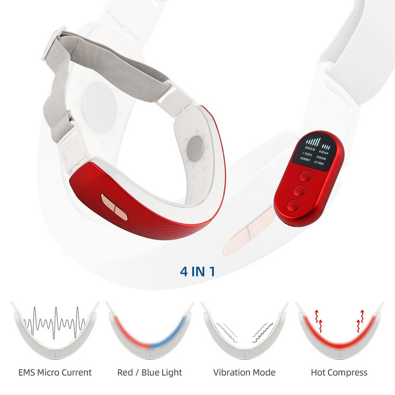 EMS arc karcsúsító áll emelő öv gép Piros-kék LED foton Hot Compress Therapy V-arc vibrációs masszírozó V-vonal felhúzás